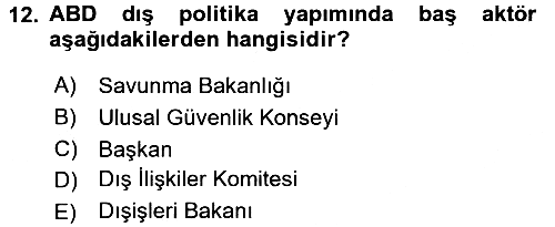 Amerikan Dış Politikası 2016-2017 3 Ders Sınavı - 12. soru
