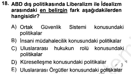Amerikan Dış Politikası 2012-2013 Ara Sınav - 18. soru
