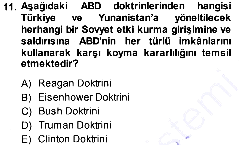Amerikan Dış Politikası 2013-2014 Dönem Sonu Sınavı - 11. soru