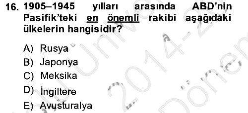 Amerikan Dış Politikası 2014-2015 Dönem Sonu Sınavı - 16. soru