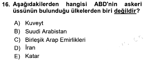 Amerikan Dış Politikası 2024-2025 Yaz Okulu Sınavı - 16. soru