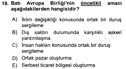 Avrupa Birliği 2018-2019 3 Ders Sınavı - 19. soru
