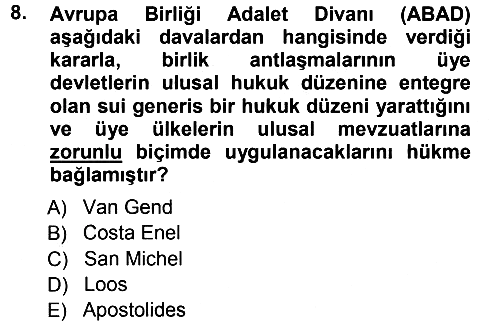 Avrupa Birliği 2012-2013 Ara Sınav - 8. soru