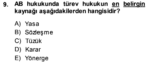 Avrupa Birliği 2014-2015 Ara Sınav - 9. soru