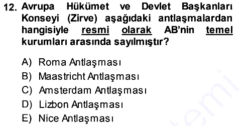 Avrupa Birliği 2014-2015 Ara Sınav - 12. soru