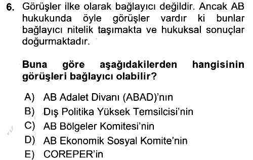 Avrupa Birliği 2016-2017 Ara Sınav - 6. soru