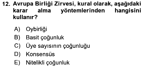 Avrupa Birliği 2017-2018 Ara Sınav - 12. soru