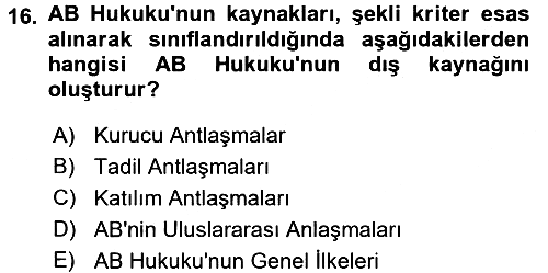 Avrupa Birliği 2018-2019 Ara Sınav - 16. soru