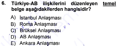 Avrupa Birliği 2012-2013 Dönem Sonu Sınavı - 6. soru