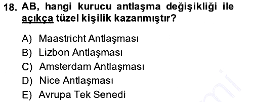 Avrupa Birliği 2013-2014 Dönem Sonu Sınavı - 18. soru