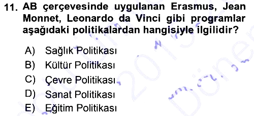 Avrupa Birliği 2015-2016 Dönem Sonu Sınavı - 11. soru