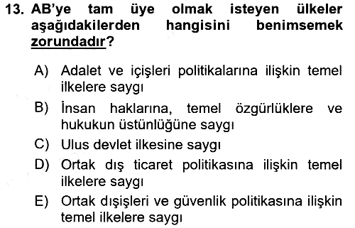 Avrupa Birliği 2016-2017 Dönem Sonu Sınavı - 13. soru
