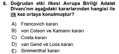 Avrupa Birliği 2019-2020 Dönem Sonu Sınavı - 8. soru