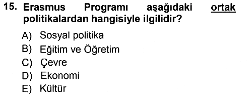 Avrupa Birliği 2013-2014 Tek Ders Sınavı - 15. soru