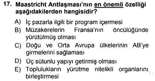 Avrupa Birliği 2013-2014 Tek Ders Sınavı - 17. soru