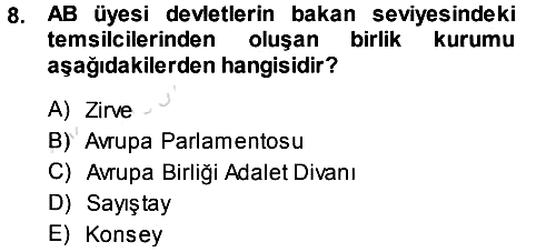 Avrupa Birliği 2014-2015 Tek Ders Sınavı - 8. soru