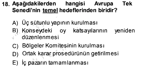 Avrupa Birliği 2014-2015 Tek Ders Sınavı - 18. soru