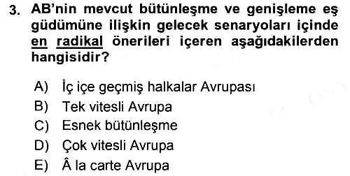 Avrupa Birliği 2015-2016 Tek Ders Sınavı - 3. soru
