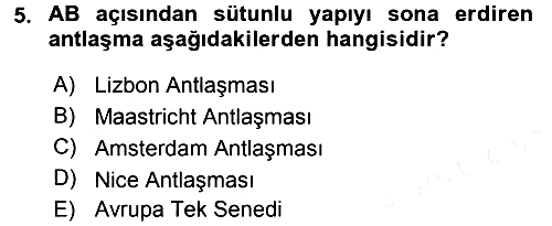 Avrupa Birliği 2015-2016 Tek Ders Sınavı - 5. soru
