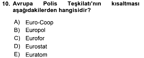 Avrupa Birliği 2015-2016 Tek Ders Sınavı - 10. soru