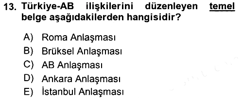 Avrupa Birliği 2015-2016 Tek Ders Sınavı - 13. soru