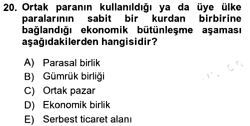Avrupa Birliği 2020-2021 Yaz Okulu Sınavı - 20. soru