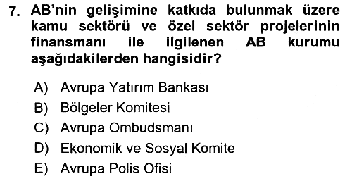 Avrupa Birliği 2021-2022 Yaz Okulu Sınavı - 7. soru