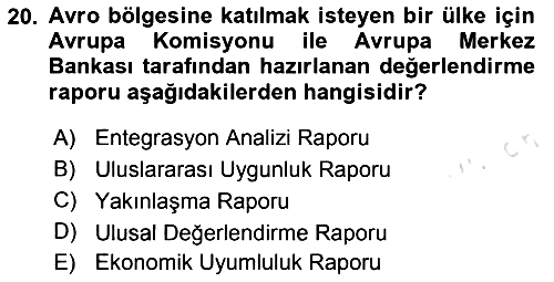 Avrupa Birliği 2023-2024 Yaz Okulu Sınavı - 20. soru