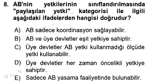 Avrupa Birliği 2024-2025 Yaz Okulu Sınavı - 8. soru