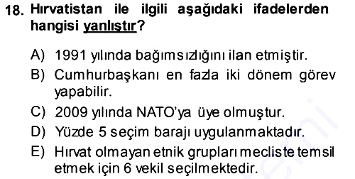 Balkanlarda Siyaset 2013-2014 Ara Sınav - 18. soru