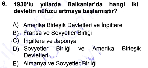 Balkanlarda Siyaset 2012-2013 Dönem Sonu Sınavı - 6. soru
