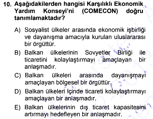 Balkanlarda Siyaset 2012-2013 Dönem Sonu Sınavı - 10. soru