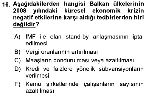 Balkanlarda Siyaset 2017-2018 Dönem Sonu Sınavı - 16. soru