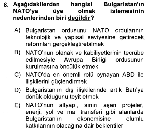 Balkanlarda Siyaset 2018-2019 Dönem Sonu Sınavı - 8. soru