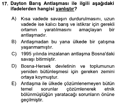 Balkanlarda Siyaset 2021-2022 Dönem Sonu Sınavı - 17. soru