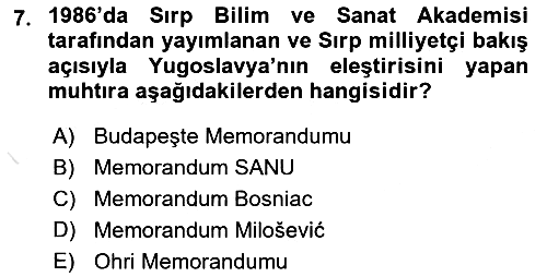 Balkanlarda Siyaset 2023-2024 Dönem Sonu Sınavı - 7. soru