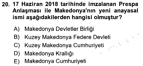 Balkanlarda Siyaset 2023-2024 Dönem Sonu Sınavı - 20. soru