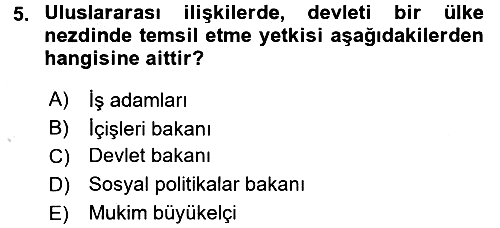 Diplomasi Tarihi 2016-2017 3 Ders Sınavı - 5. soru