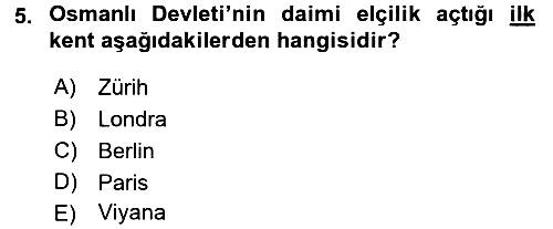 Diplomasi Tarihi 2017-2018 3 Ders Sınavı - 5. soru