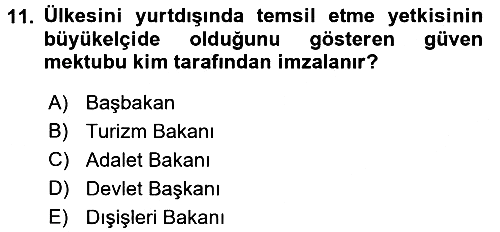Diplomasi Tarihi 2017-2018 3 Ders Sınavı - 11. soru