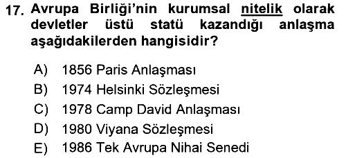 Diplomasi Tarihi 2017-2018 3 Ders Sınavı - 17. soru