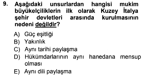 Diplomasi Tarihi 2012-2013 Ara Sınav - 9. soru
