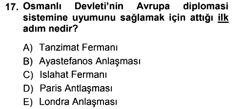 Diplomasi Tarihi 2012-2013 Ara Sınav - 17. soru
