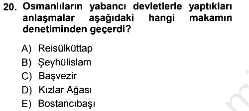Diplomasi Tarihi 2012-2013 Ara Sınav - 20. soru