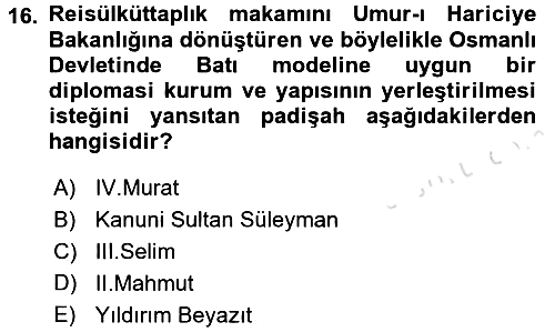 Diplomasi Tarihi 2016-2017 Ara Sınav - 16. soru