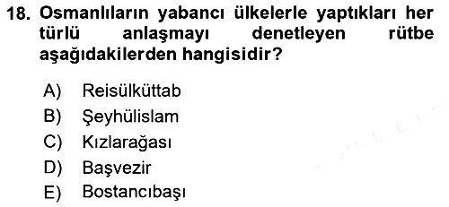 Diplomasi Tarihi 2018-2019 Ara Sınav - 18. soru