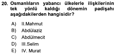Diplomasi Tarihi 2018-2019 Ara Sınav - 20. soru