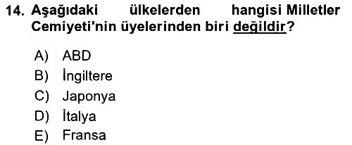 Diplomasi Tarihi 2024-2025 Ara Sınav - 14. soru