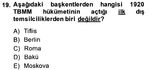 Diplomasi Tarihi 2013-2014 Dönem Sonu Sınavı - 19. soru