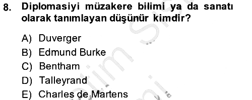 Diplomasi Tarihi 2014-2015 Dönem Sonu Sınavı - 8. soru